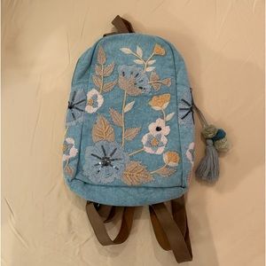 CROSSTREE LANE light blue & tan leather strapped backpack